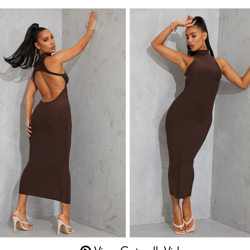 Chocolate high neck open back sleeveless midaxi dress